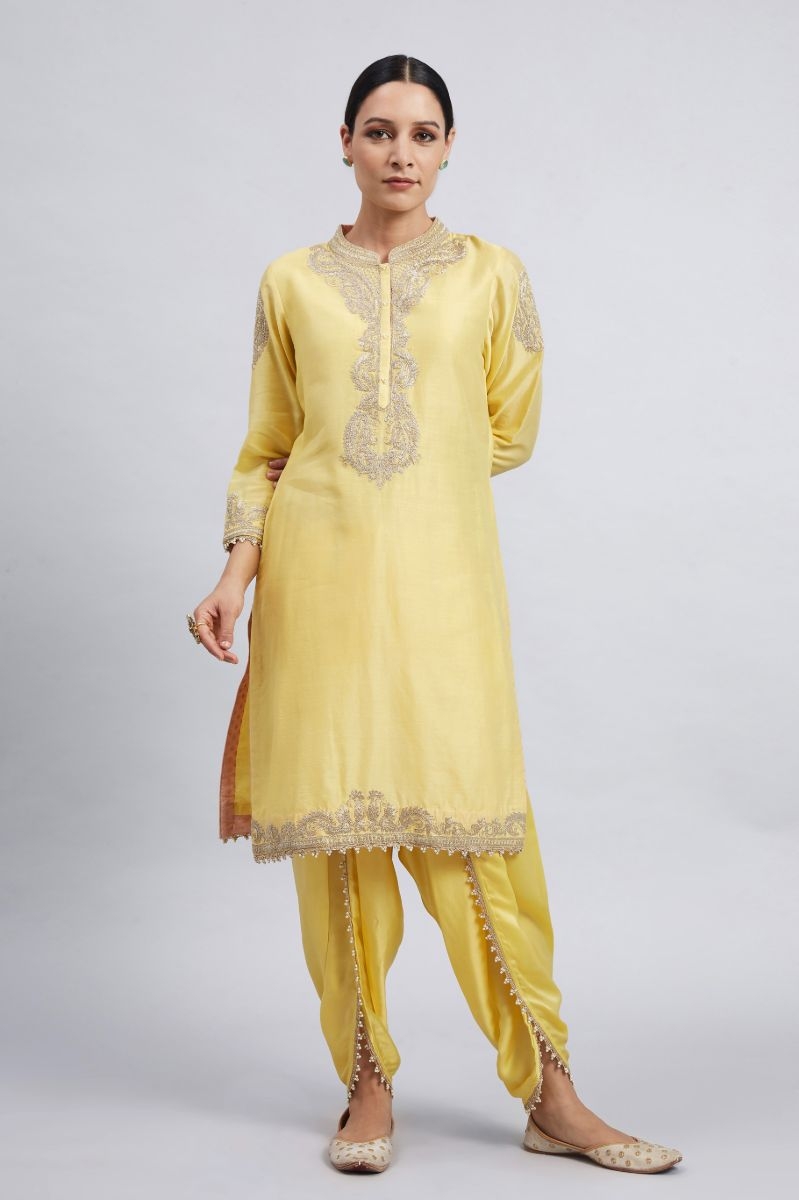 YELLOW CHANDERI KURTA