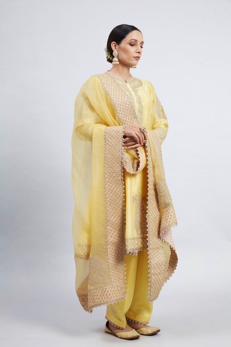 YELLOW CHANDERI KURTA SET